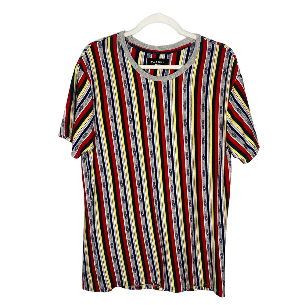 PacSun Los Angeles Striped 100% Cotton Aztec Short Sleeve Tee Men's Medium Gray